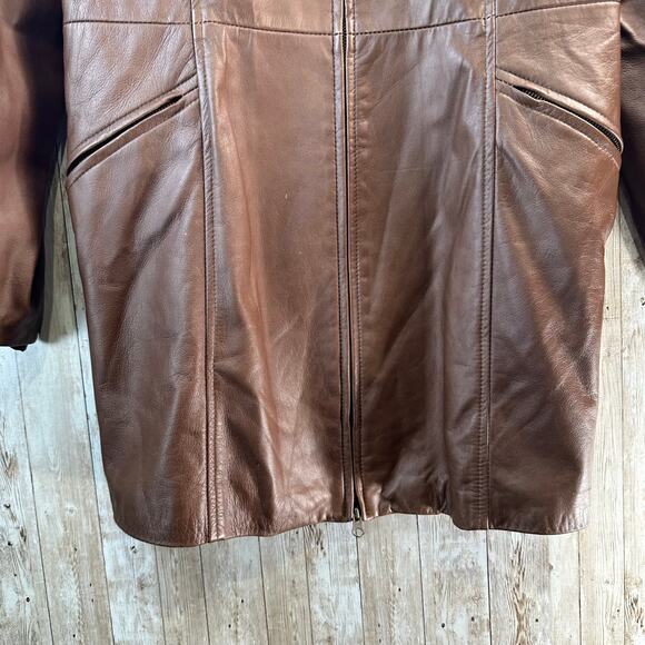 Danier‎ Vintage Leather Jacket Womens 2XL Brown Full Zip Butter Soft Above Knee - Picture 5 of 13